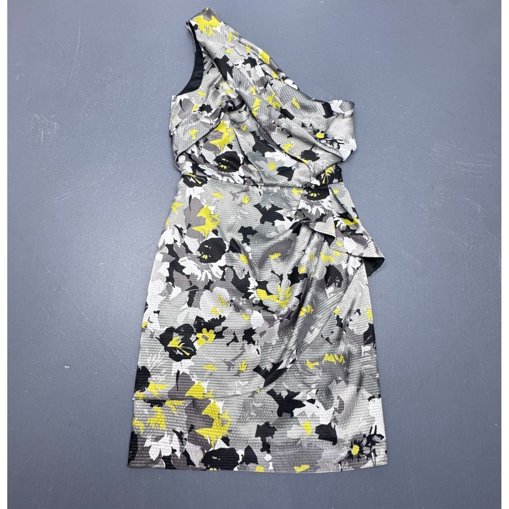 Max & Cleo Women's Size 2 Gray One Shoulder Floral Sheath Cocktail Dress Ruched